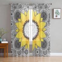Sunflower Bohemian Mandala Black White Sheer Curtains for Living Room Decoration Window Curtains Kitchen Tulle Voile Curtains W135 x H115cm x1 yellow