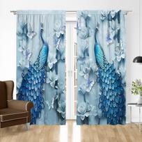 Vintažiniai gėlės ir povai užuolaidos svetainei, ryškios spalvos, miegamojo dekoras, namų aksesuarai 100W160H(CM)40x63in&Grommet Top blue