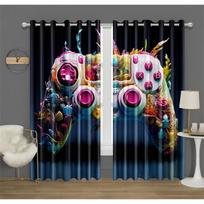 2 pcs fantastic colorful joystick curtains red blue yellow cartoon elements suitable for children's room bedroom decoration 50W130H(CM)X2PCS&Grommet Top