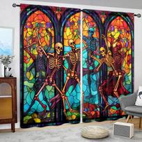 2 vnt. 3D vitražinis skeletas žmogaus kraštovaizdžio užuolaida - Pridėkite Helovino dvelksmo savo namų dekorui 52.5cmX116cmX2pcs blue