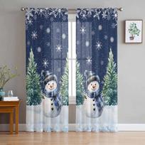 Kalėdos Žiema Sniego Senis Skaidrios Užuolaidos Svetainės Dekoravimui Langų Užuolaidos Virtuvės Tiulis Voilas W135 x H115cm x1 blue