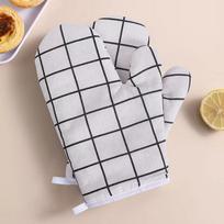 New Pastoral Style Thickened Plaid Microwave Oven Insulation Gloves Microwave Oven Gloves Anti-scalding Gloves single pack gray