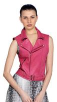 Pink Barbie Fancy Winter Stylish Waistcoat Lambskin Leather Vest Coat Women S rožinė