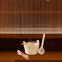 Wood Sauna Barrel and Ladle with 15 Min Sandglass Shower Bucket Tub 4L Large Capacity for SPA brown