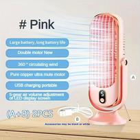 Home small air conditioner 720 degree adjustable hair dryer USB charging large battery dual motor portable air conditioner rožinė