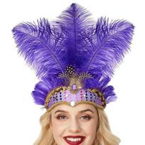 Plunksnų galvos apdangalas plaukų juosta su cirkonio blizgučiais Elastinis karnavalinis galvos apdangalas Moterų lengvas festivalio galvos apdangalas purple