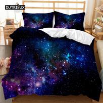 Star Space Duvet Cover Dusty Gas Cloud Nebula and Star Clusters In The Outer Space Polyester Bedding Set Double Queen King Size EU single(135x200cm) blue