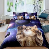 Galaxy Cat Duvet Cover Set Microfiber Universe Galaxy Bedding Set Cute Kitten Comforter Cover Outer Space Planets Quilt Cover 70x133cm 2pcs gray