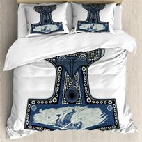Scandinavian Folklore Motifs Viking Duvet Cover Microfiber Northern Germanic Culture Mjollnir for Women Men Bedroom Decorations 70x133cm 2pcs gray