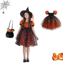 Halloween Girls Dress Printed Dress Witch Role Play Cosplay Costume Masquerade Costume 110 oranžinė