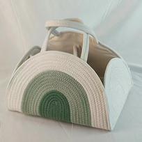 Woven Baby Diaper Basket Tote Bag Mommy Bag Cotton Rope Woven Tote Bag Woven Basket 32*20*22cm žalia