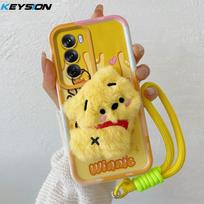 KEYSION Cute 3D Cartoon Plush Case for OPPO Reno12 Pro 5G with Lanyard Soft Silicone Shockproof Phone Cover for OPPO Reno 12 5G for OPPO Reno12 5G