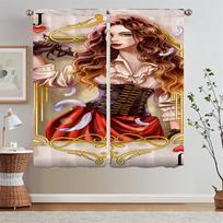 Poker and Beauty Blinds Curtains Living Room Decoration Bedroom Curtains 2 Pieces Shade Curtain Tiebacks Tulle in Kitchen Blind W50xH70cmx2pcs-CL