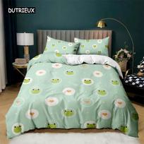 Animal Frogs Duvet Cover Set King Queen Size Green Lovely Cartoon Frog Bedding Set For Kids Children Women Bedroom Decorations EU single(135x200cm)