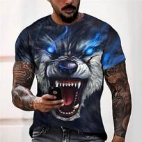 Men's Wolf Graphic Prints T Shirt Short Sleeve 3D Print Crew Neck Shirt Sports Designer Casual Outdoor Street Daily Light Summer Clothing S gray