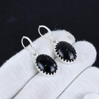 Natūralaus juodo obsidiano brangakmenio 925 prabos sidabro auskaras, Boho sidabro papuošalas kabanys, Dovanos vestuvėms Dovanos jai 2.16" juoda