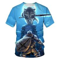 Summer Trendy Wolf Men's T-shirt 3D Digital Printed Short Sleeve Fashion Personalized Men's Wear T-Shirts Men’s S blue