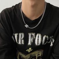 Men's Hip-Hop M Pendant Necklace: Trendy Cuban Chain in Titanium Steel, Stylish and Minimalist Design. alloy chain brown
