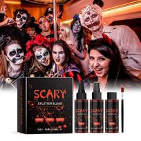 Fake Blood Makeup Kit-Coagulated Blood 30ml+Fake Blood Spray 30ml+Dripping Blood 30ml Realistic Washable Special Effects SFX Makeup Set raudona