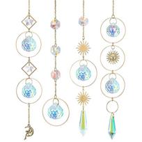 Pack of 4 Suncatcher Portable Glossy Crystal Pendant Office Wall Window Garden Park Backyard Christmas Tree Decoration white