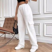 Women's Fashion Side Pockets All-match Solid Color Straight Wide-leg Sweatpants XS balta