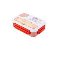 4Grid Lunch Box Outdoor Bento Box with Fork Microwave Heated Lunch Container with Sauce Box for Children Student Food Storage raudona