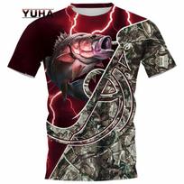Men's Summer Carp Fishing Full Print T-shirt 3D Catfish Print T-shirts Short Sleeved Casual Top S smėlis