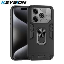KEYSION Shockproof Armor Case for TECNO Pova 6 Pro 5G Soft Silicone+PC Ring Stand Phone Back Cover for Tecno Pova 6 6 Pro 5G for Tecno Pova 6 juoda