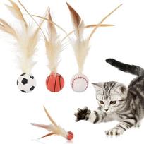 3PCS Cat Feather Ball Toys,Bouncy Balls With Feathers For Cats,Interactive Feather Ball Toy Set For Cats,Bouncy Tails Cat Toy For Indoor Cat Dog Pet 3PCS beige