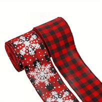 2rolls 2.5  Christmas Burlap Ribbon with Wired Edge 5 Yards Each - Snowflake Design for DIY Crafts Gift Wrapping & Holiday Decorations 2rolls ribbon red