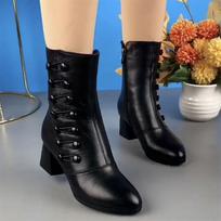 Autumn and Winter Casual Thick Soled Slim High Heels with Buckle Zipper Anti Slip and Wear-resistant Fashion Boots for Women 41 juoda
