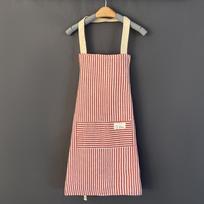 Hemp Apron Striped Cotton Household Japanese Aprons For Cleaning Cooking Baking With Large Pocket Cute Women's Apron Overalls 1 Piece