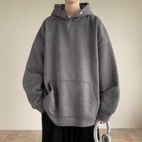 Hong Kong Style Men's Fleece Pullover: Plus Size, Autumn/Winter Hooded Jacket, Loose Fit for Trendy Students 2XL tamsiai pilka spalva