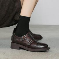 Krazing Pot Genuine Leather Spring Size 40 Thick Med Heels Women Round Toe Carving Decoration Metal Buckle High Quality Loafers 35 ruda