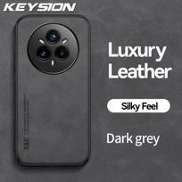 KEYSION Luxury Retro PU Leather Case for Realme 14 Pro 5G Soft Silicone+PC Shockproof Phone Back Cover for OPPO Realme 14 Pro+5G for Realme 14 Pro 5G tamsiai pilka spalva