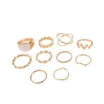 10Pcs Gold Knuckle Rings Set for Women Girls Boho Twist Cross Irregular Geometric Rings Stackable Midi Rings Pack Gift for Various Occasions Sets beige