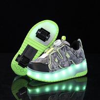 new leather revolving button light flash shoes boys shoes female students sports can receive roller skating roller shoes 35 gray