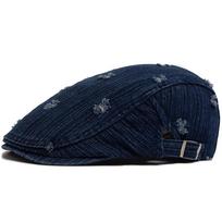 New Ripped Denim Vintage Beret Women Flat Visor Hat Spring Autumn Casual Fashion Newsboy Cap Men Single Layer Berets Adjustable tamsiai mėlyna spalva