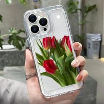 Tulpių žiedų telefono dėklas iPhone 14 Pro Max dėklas iPhone 11 12 13 Pro Max XR 7 8 14 15 Plus XS Max X SE minkštas skaidrus dangtelis For iPhone 16 Plus white