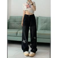 Star Wide-leg Jeans Women Spring and Autumn New Loose Trousers High Waist Slim Old Daddy Pants Straight Pants Women. S black