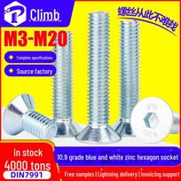 Blue & White Zinc Grade 10.9 Hex Socket Flat Head Screw - High Strength Bolt (M3, M4, M5, M6, M8) M3×6