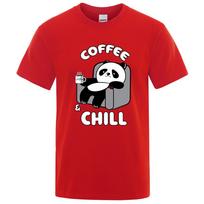 Coffee And Chill Kawaii Panda Clothes Men Oversized Tshirts Breathable Summer T-Shirts Cotton Streetwear Tops S