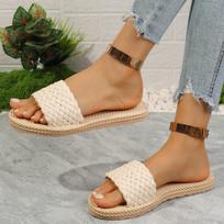 Madingos pintos vasarinės šlepetės moterims, dideli dydžiai, vienspalvės, austi plokščiapadžiai sandalai moterims, lengvi, neslystantys, paplūdimio šlepetės 36
