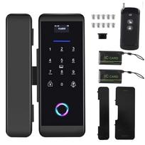 Pirštų atspaudų slaptažodis IC kortelė Stiklo durų spyna Bluetooth programėlės valdymas Signalizacija Prieigos kontrolės sistema Juoda juoda