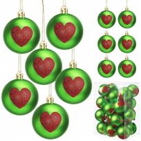24pcs Lime Green Ball Ornaments Elf Ornaments 2.4 Inch Red Heart Glittering Hanging Ornaments for Tree Decorations žalia