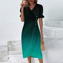 Paplūdimio suknelės moterims Pavasarį Vasarą Elegantiška apvyniojama V kaklo Boho suknelė Flowy Ruched Havajų Maxi suknelė S žalia