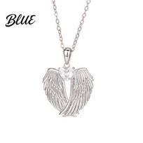 Angelic Charm Necklace Angel Wings Rhinestone Hug Guardian Pendant Blessings D