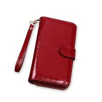 Ladies' Multifunctional Clutch Wallet with Card Slots, Zipper, and Coin Purse vyno raudonos spalvos