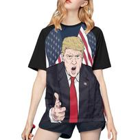 Summer Round Neck 3D US President Print Top Fashionable Casual Short Sleeved Women's T-shirts S