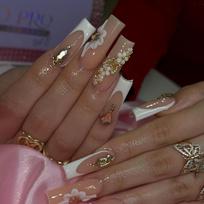 24pcs Elegant French Press On Nails With Rhinestones And Flower Accents Long Coffin Shape Nude Artificial Nails